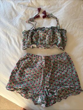 Green & Pink Printed Two-Piece Cotton Sleep Set